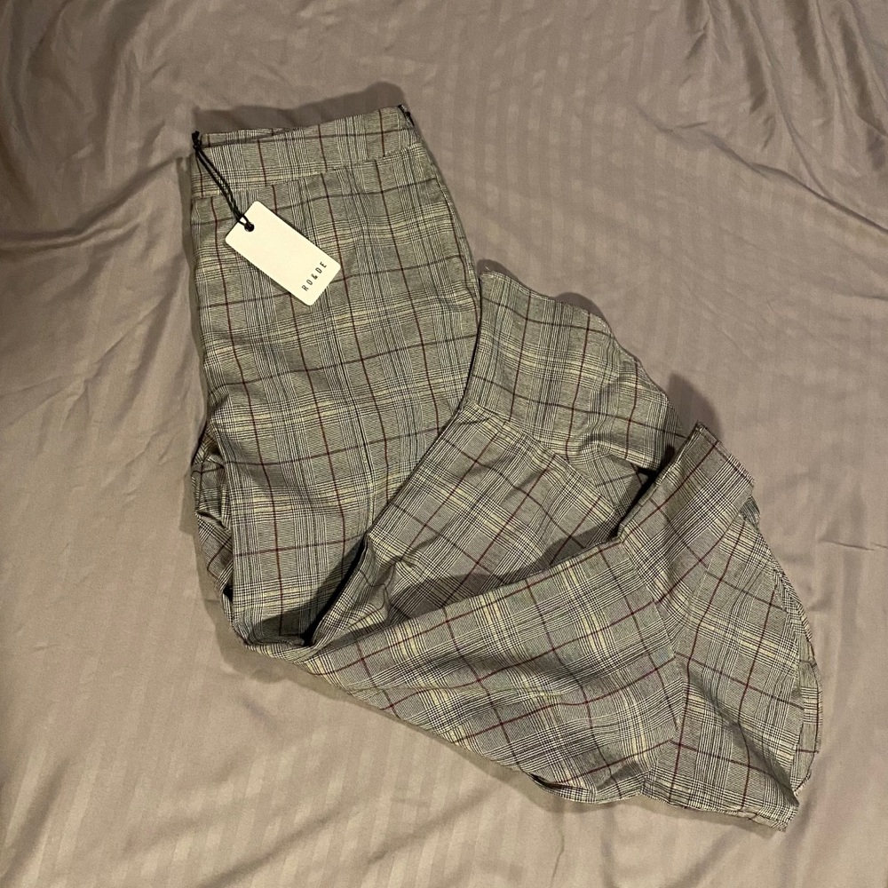 Plaid ruffle flare pants NWT